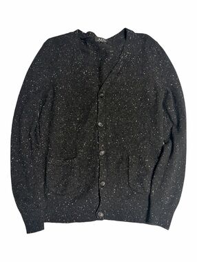 A.P.C. Black Speckled V‑Neck Button Cardigan